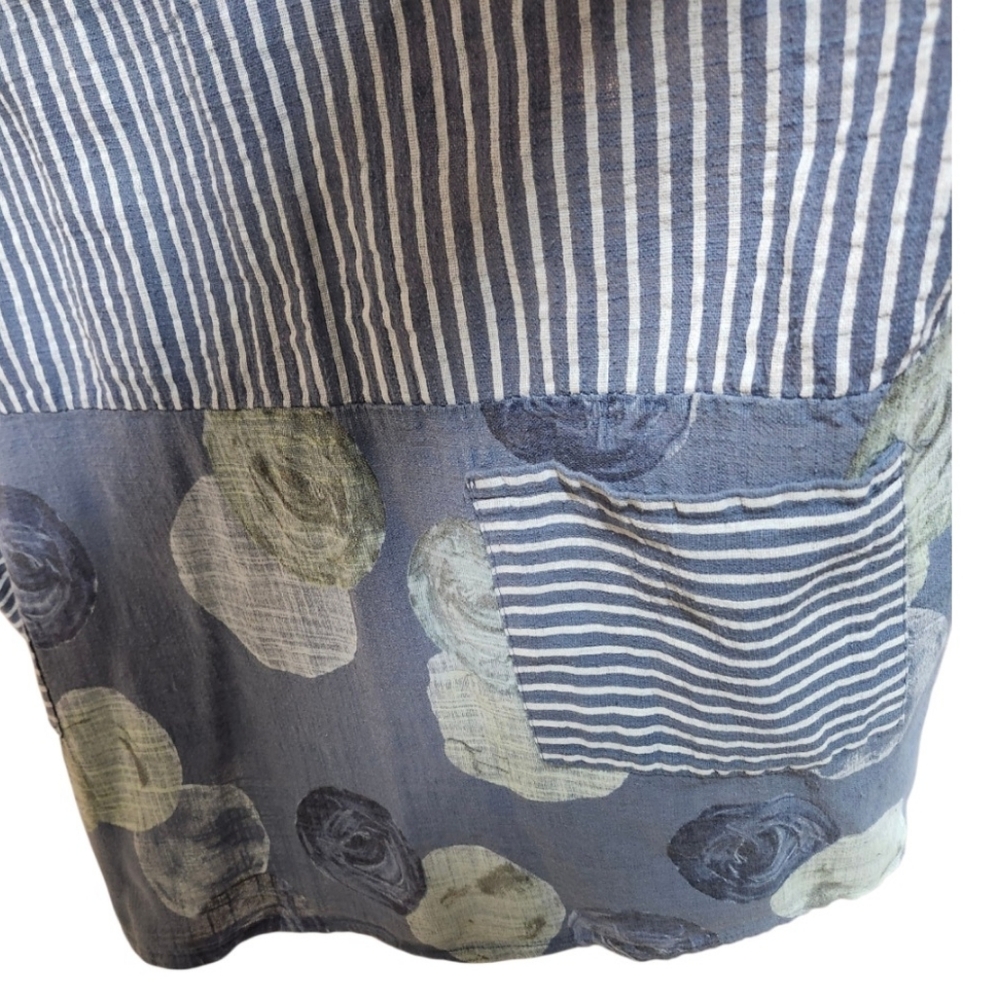 🇮🇹Made In Italy, 100% Cotton, Blue Striped & Print Relaxed Fit Tunic Top - Picture 6 of 10